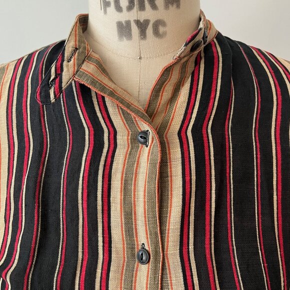 Vintage LAUREN RALPH LAUREN Silk/Linen Striped Button Up Blouse Size Petite S - Picture 3 of 6